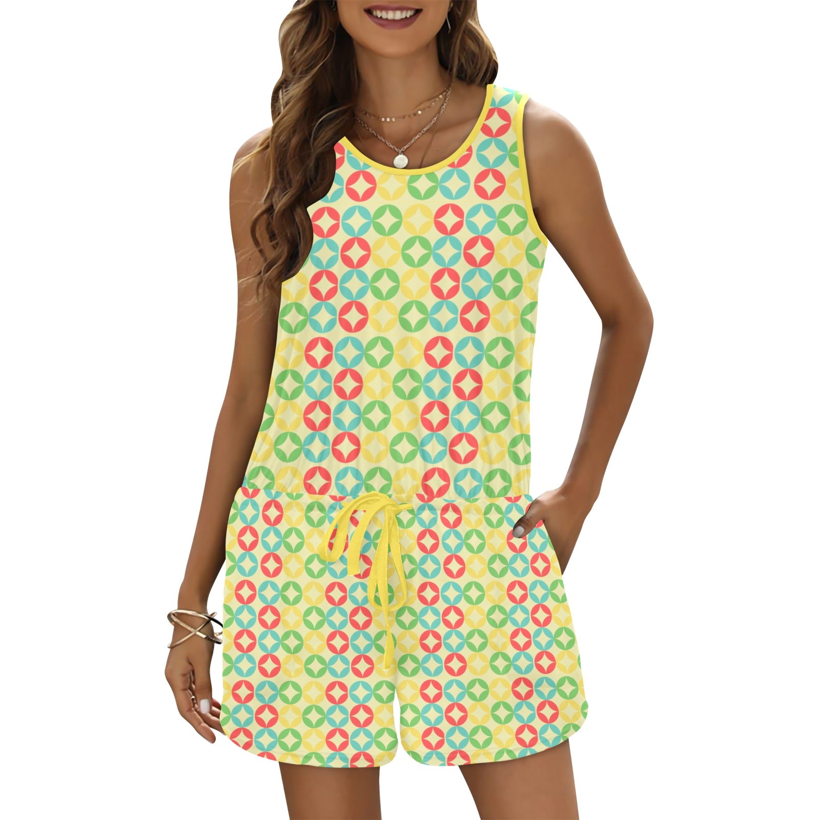 All Over Print Vest Short Jumpsuit (Sets 15)